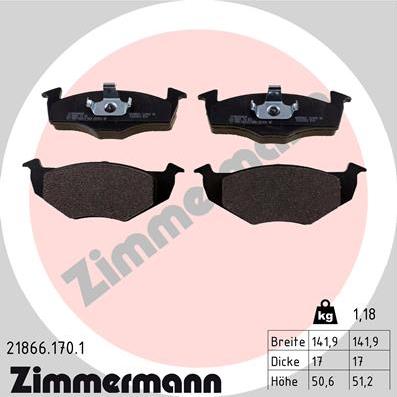 Zimmermann 21866.170.1 - Тормозные колодки, дисковые, комплект avtokuzovplus.com.ua