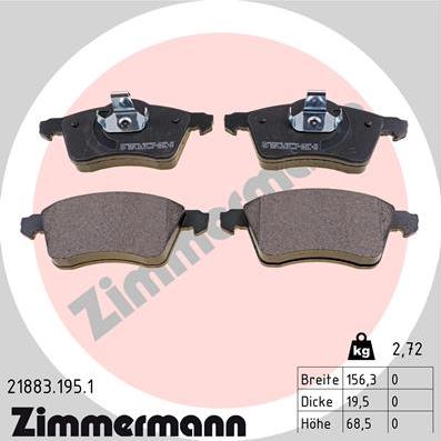 Zimmermann 21883.195.1 - Тормозные колодки, дисковые, комплект avtokuzovplus.com.ua