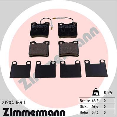 Zimmermann 21904.169.1 - Тормозные колодки, дисковые, комплект avtokuzovplus.com.ua