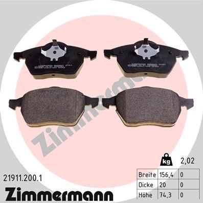Zimmermann 21911.200.1 - Тормозные колодки, дисковые, комплект avtokuzovplus.com.ua