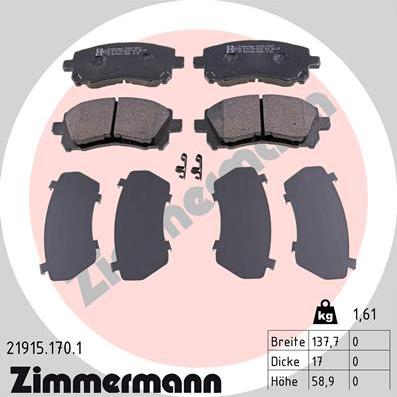 Zimmermann 21915.170.1 - Тормозные колодки, дисковые, комплект autodnr.net
