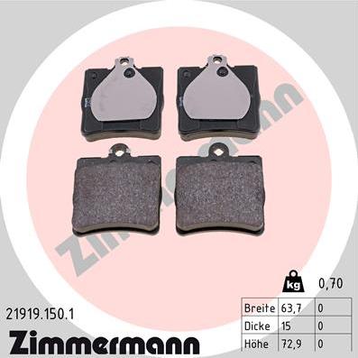 Zimmermann 21919.150.1 - Тормозные колодки, дисковые, комплект avtokuzovplus.com.ua