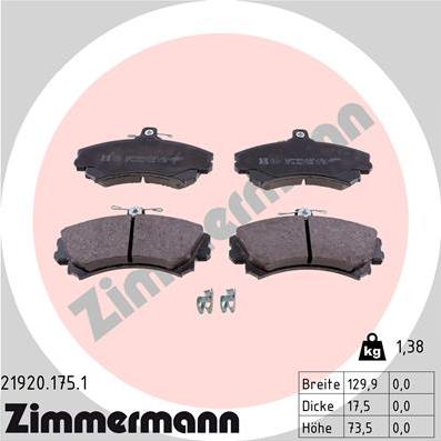 Zimmermann 21920.175.1 - Тормозные колодки, дисковые, комплект avtokuzovplus.com.ua