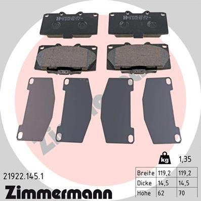 Zimmermann 21922.145.1 - Тормозные колодки, дисковые, комплект avtokuzovplus.com.ua