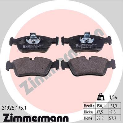 Zimmermann 21925.175.1 - Тормозные колодки, дисковые, комплект avtokuzovplus.com.ua