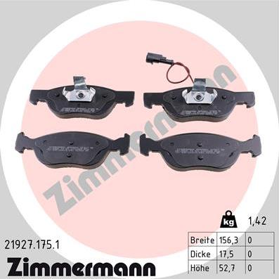 Zimmermann 21927.175.1 - Гальмівні колодки, дискові гальма autocars.com.ua