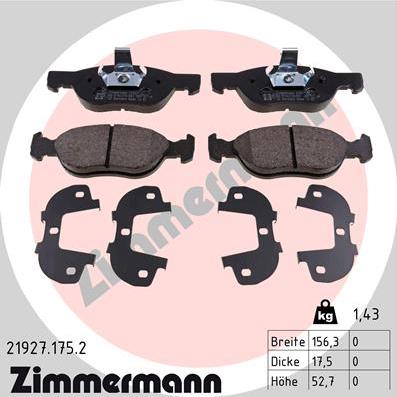 Zimmermann 21927.175.2 - Гальмівні колодки, дискові гальма autocars.com.ua