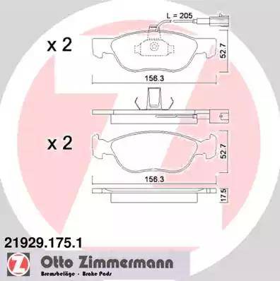 Zimmermann 21929.175.1 - Тормозные колодки, дисковые, комплект avtokuzovplus.com.ua