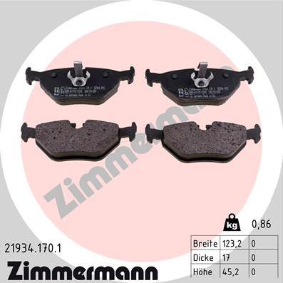 Zimmermann 21934.170.1 - Тормозные колодки, дисковые, комплект avtokuzovplus.com.ua