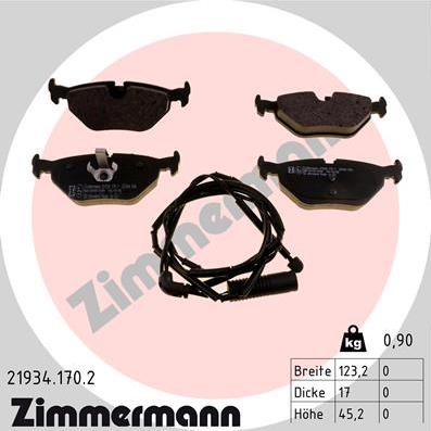 Zimmermann 21934.170.2 - Тормозные колодки, дисковые, комплект avtokuzovplus.com.ua