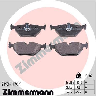 Zimmermann 21934.170.9 - Тормозные колодки, дисковые, комплект avtokuzovplus.com.ua