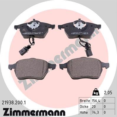 Zimmermann 21938.200.1 - Тормозные колодки, дисковые, комплект avtokuzovplus.com.ua