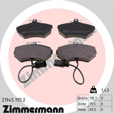 Zimmermann 21945.195.2 - Гальмівні колодки, дискові гальма autocars.com.ua