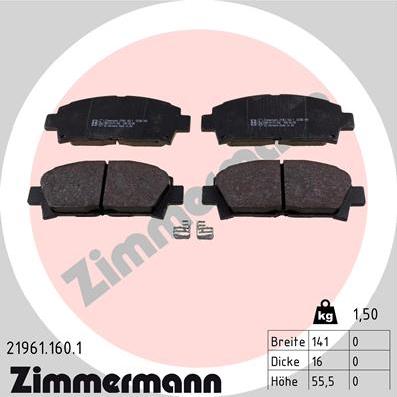 Zimmermann 21961.160.1 - Тормозные колодки, дисковые, комплект autodnr.net