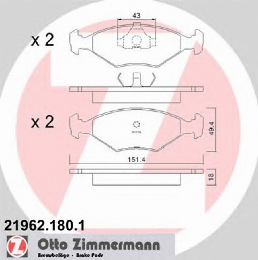 Zimmermann 219621801 - Гальмівні колодки, дискові гальма autocars.com.ua