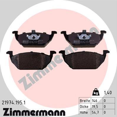 Zimmermann 21974.195.1 - Тормозные колодки, дисковые, комплект avtokuzovplus.com.ua