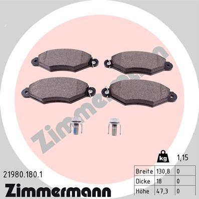 Zimmermann 21980.180.1 - Тормозные колодки, дисковые, комплект avtokuzovplus.com.ua
