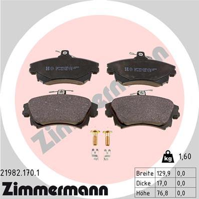 Zimmermann 21982.170.1 - Тормозные колодки, дисковые, комплект avtokuzovplus.com.ua