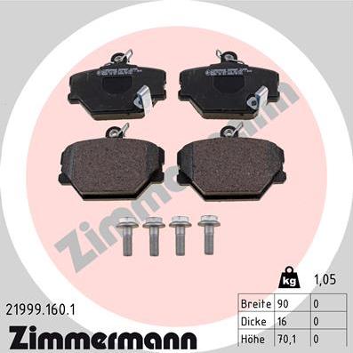 Zimmermann 21999.160.1 - Тормозные колодки, дисковые, комплект avtokuzovplus.com.ua