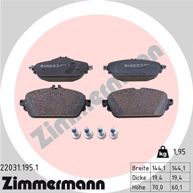 Zimmermann 22031.195.1 - Тормозные колодки, дисковые, комплект avtokuzovplus.com.ua