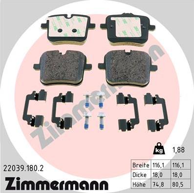 Zimmermann 22039.180.2 - Гальмівні колодки, дискові гальма autocars.com.ua