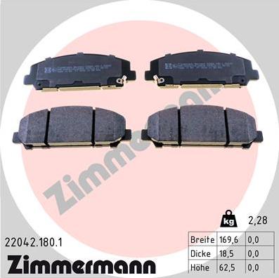 Zimmermann 22042.180.1 - Гальмівні колодки, дискові гальма autocars.com.ua