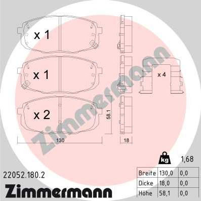 Zimmermann 22052.180.2 - Тормозные колодки, дисковые, комплект avtokuzovplus.com.ua