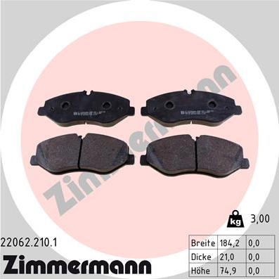 Zimmermann 22062.210.1 - Гальмівні колодки, дискові гальма autocars.com.ua