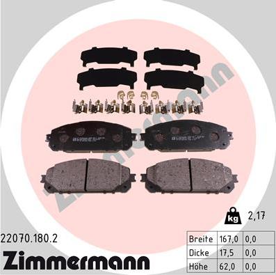 Zimmermann 22070.180.2 - Гальмівні колодки, дискові гальма autocars.com.ua