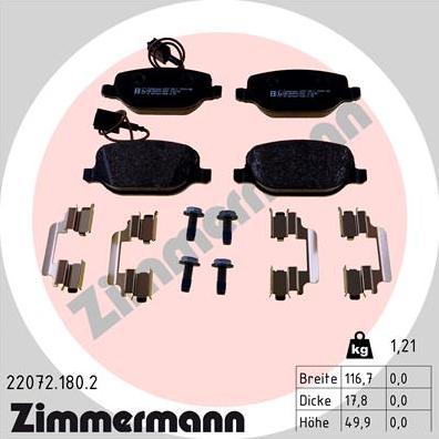 Zimmermann 22072.180.2 - Гальмівні колодки, дискові гальма autocars.com.ua
