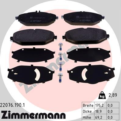 Zimmermann 22076.190.1 - Тормозные колодки, дисковые, комплект avtokuzovplus.com.ua