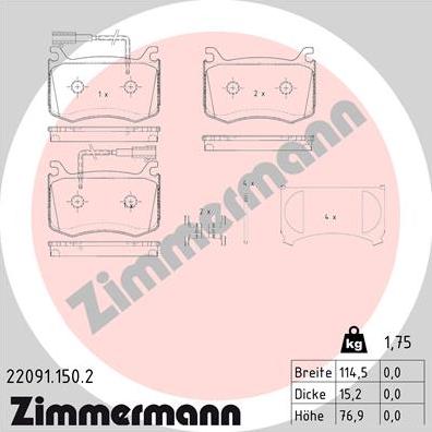 Zimmermann 22091.150.2 - Гальмівні колодки, дискові гальма autocars.com.ua