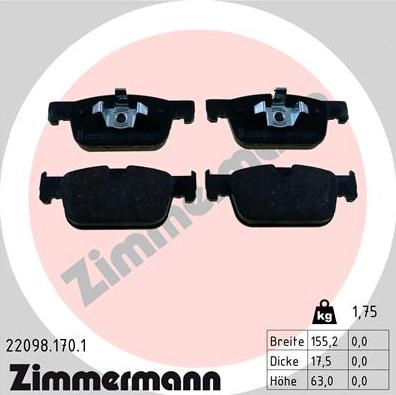 Zimmermann 22098.170.1 - Тормозные колодки, дисковые, комплект avtokuzovplus.com.ua