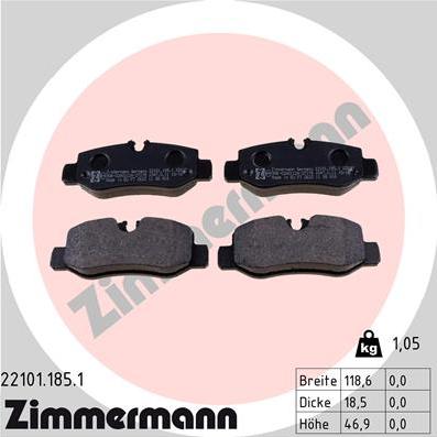 Zimmermann 22101.185.1 - Тормозные колодки, дисковые, комплект avtokuzovplus.com.ua