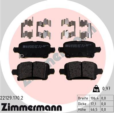 Zimmermann 22129.170.2 - Тормозные колодки, дисковые, комплект avtokuzovplus.com.ua