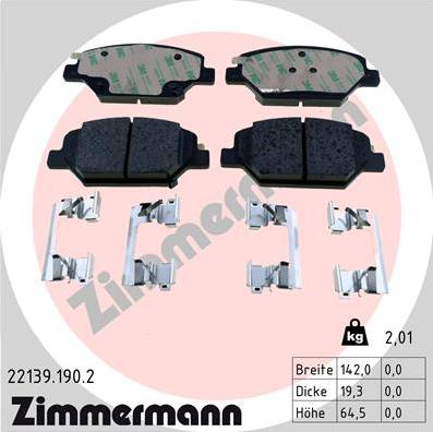 Zimmermann 22139.190.2 - Гальмівні колодки, дискові гальма autocars.com.ua