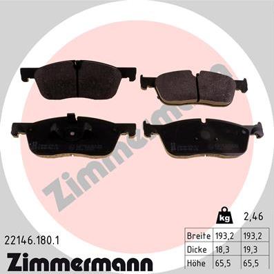 Zimmermann 22146.180.1 - Гальмівні колодки, дискові гальма autocars.com.ua