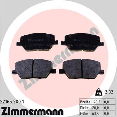 Zimmermann 22165.200.1 - Тормозные колодки, дисковые, комплект autodnr.net