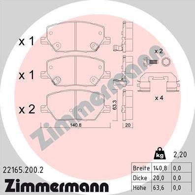 Zimmermann 22165.200.2 - Гальмівні колодки, дискові гальма autocars.com.ua