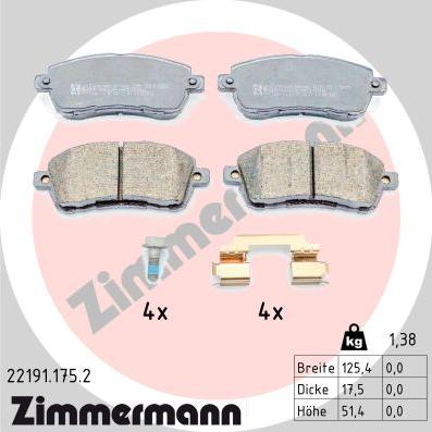 Zimmermann 22191.175.2 - Тормозные колодки, дисковые, комплект autodnr.net