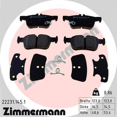 Zimmermann 22231.145.1 - Гальмівні колодки, дискові гальма autocars.com.ua