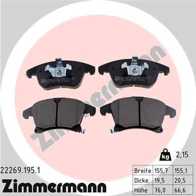 Zimmermann 22269.195.1 - Тормозные колодки, дисковые, комплект avtokuzovplus.com.ua