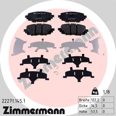 Zimmermann 22271.145.1 - Гальмівні колодки, дискові гальма autocars.com.ua