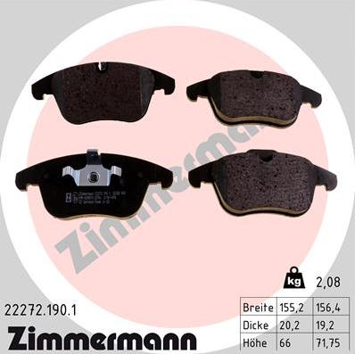 Zimmermann 22272.190.1 - Гальмівні колодки, дискові гальма autocars.com.ua
