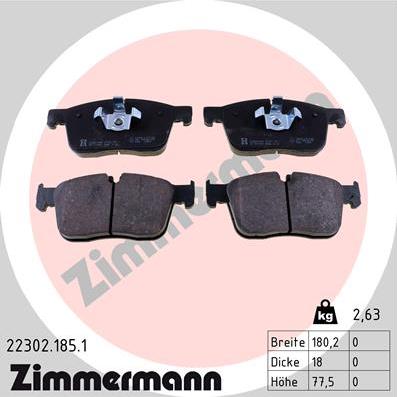Zimmermann 22302.185.1 - Гальмівні колодки, дискові гальма autocars.com.ua