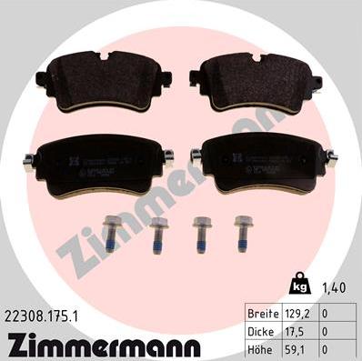 Zimmermann 22308.175.1 - Гальмівні колодки, дискові гальма autocars.com.ua