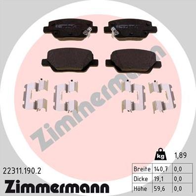 Zimmermann 22311.190.2 - Гальмівні колодки, дискові гальма autocars.com.ua