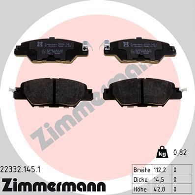 Zimmermann 22332.145.1 - Гальмівні колодки, дискові гальма autocars.com.ua