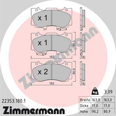 Zimmermann 22353.180.1 - Тормозные колодки, дисковые, комплект avtokuzovplus.com.ua