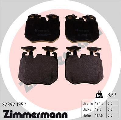 Zimmermann 22392.195.1 - Тормозные колодки, дисковые, комплект avtokuzovplus.com.ua